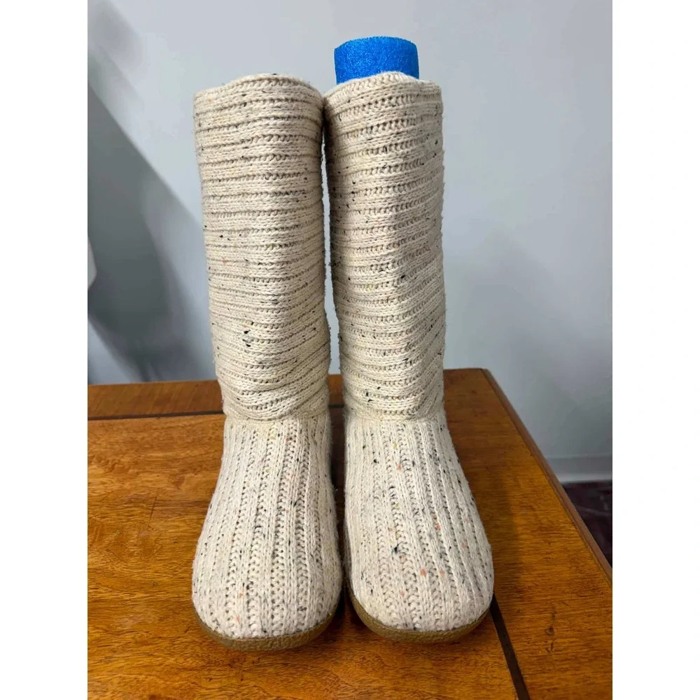 Rocket Dog Sugardaddy Cream Confetti Sweater Knit Faux Shearling Boots Womens 8